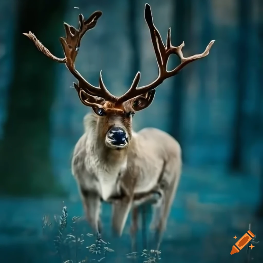 reindeer standing tall in a birch tree forest