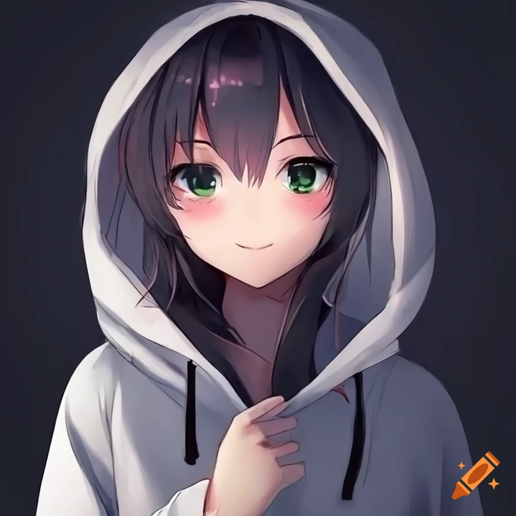 Cute Anime Girl in Black Hoodie and Green Eyes Stock Vector - Illustration  of cherry, shiba: 227737269