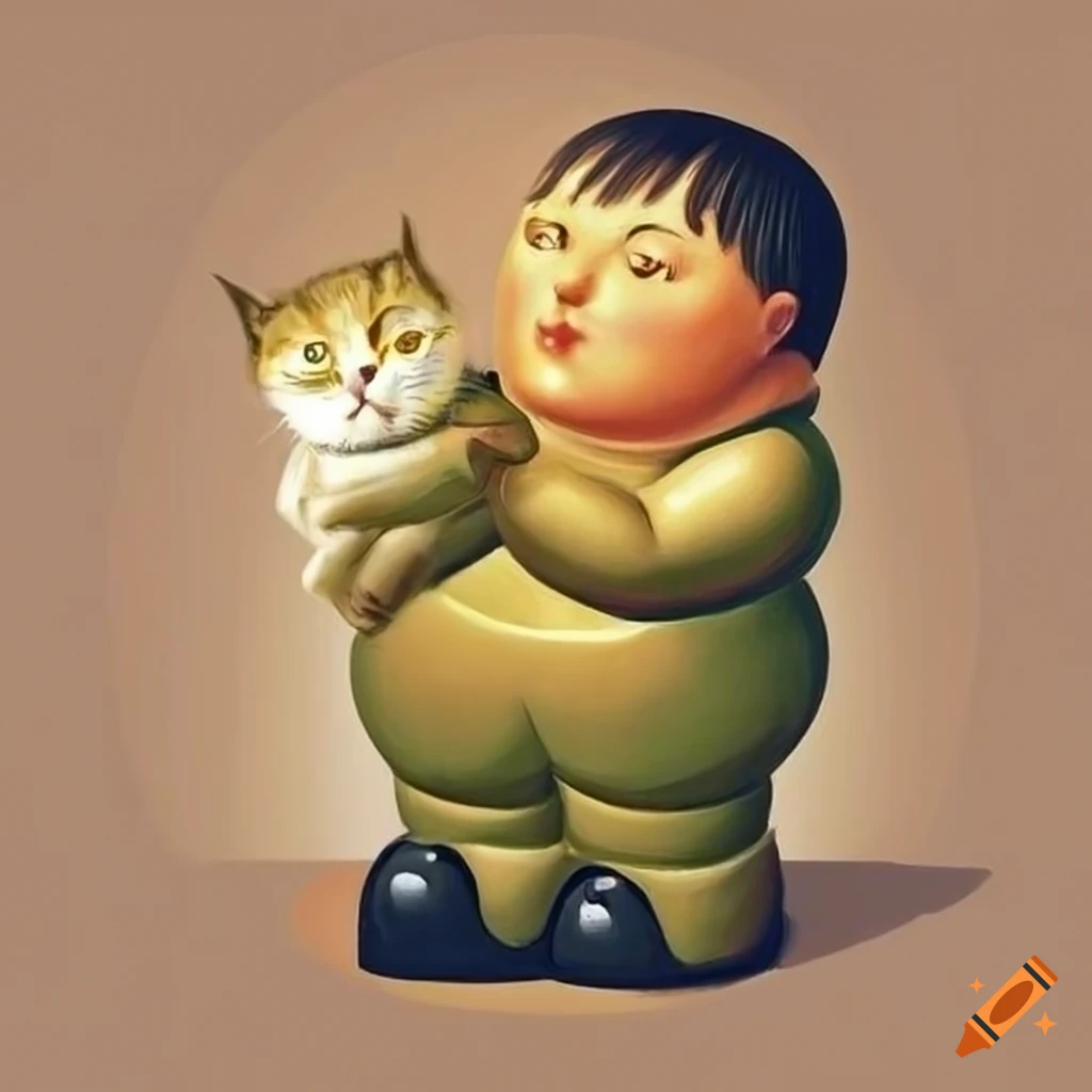 Botero style painting of a child with a cat on craiyon