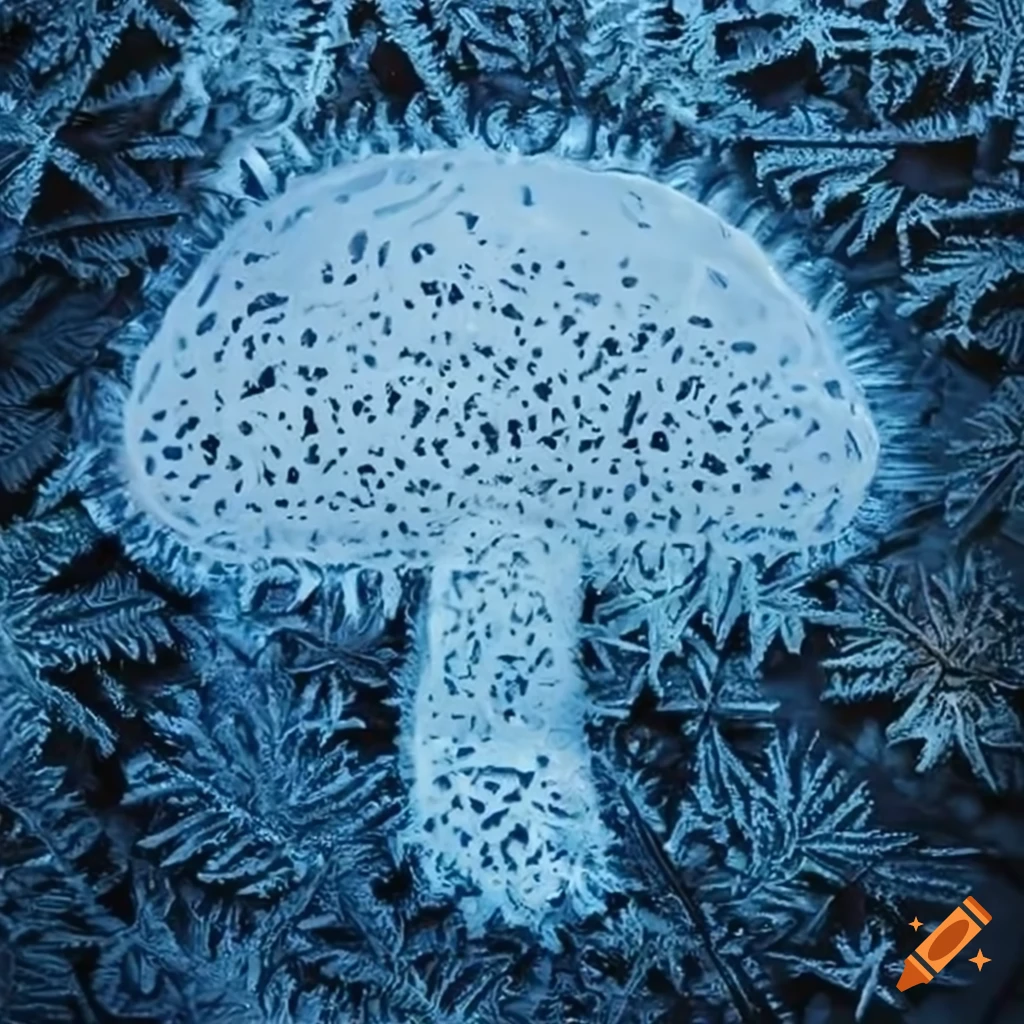 frost patterns resembling a mushroom on glass