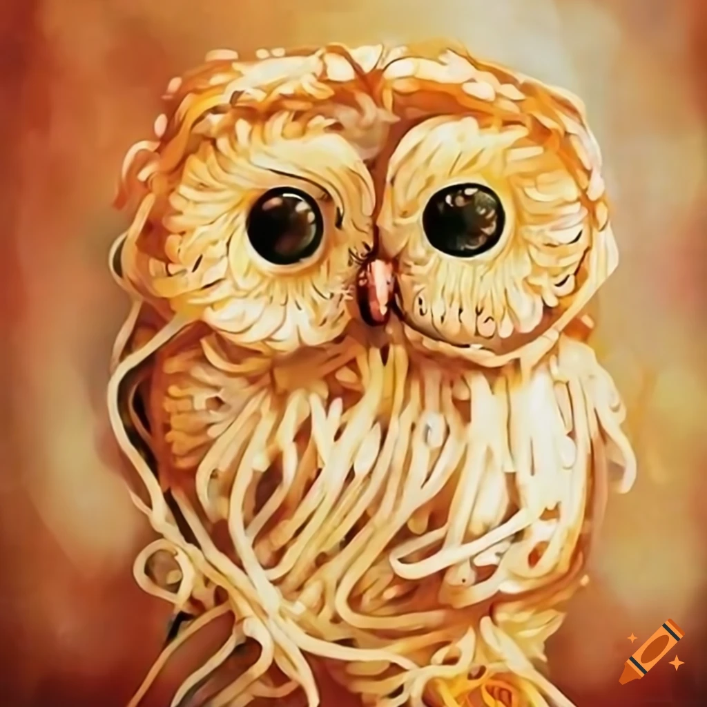 artistic representation of an owl made with spaghetti