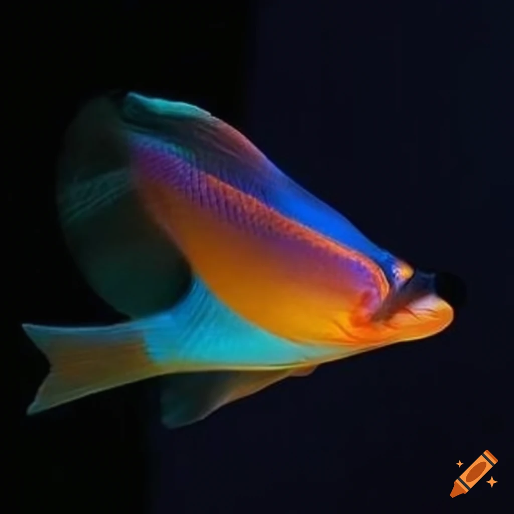 Photo of a small colorful magic fish with big fins on Craiyon
