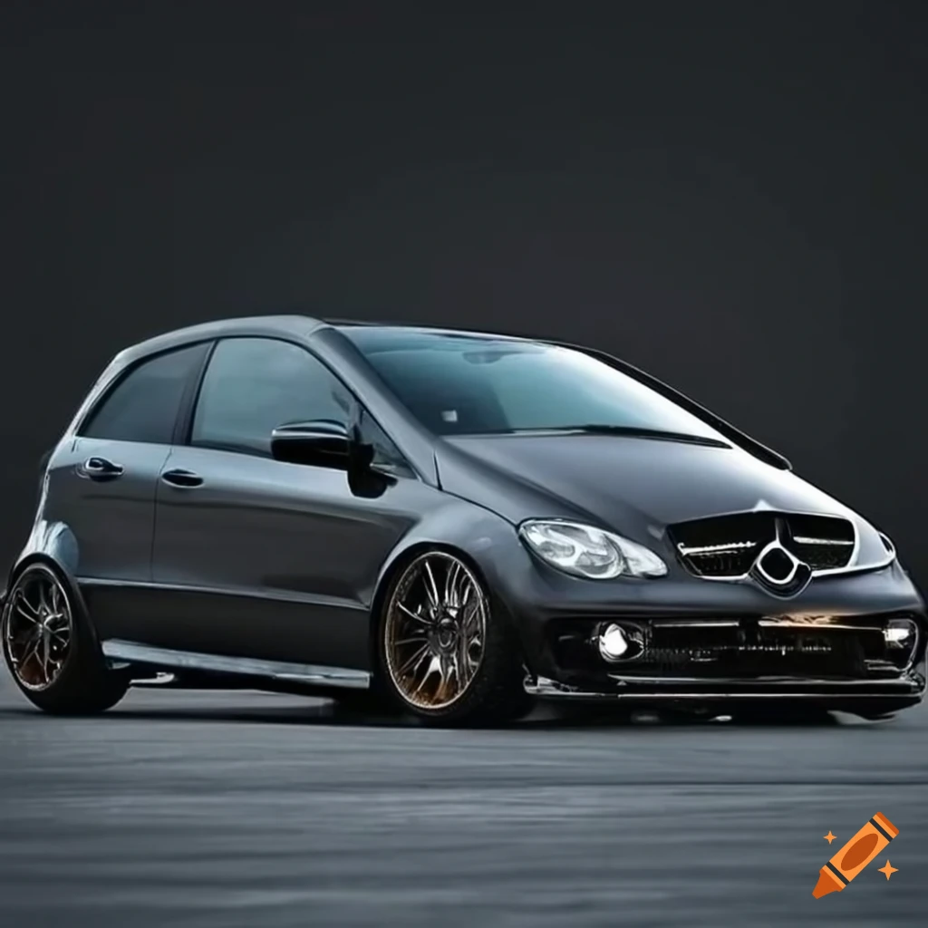 A mercedes benz w176 with lowered suspesion and a widebody kit on Craiyon