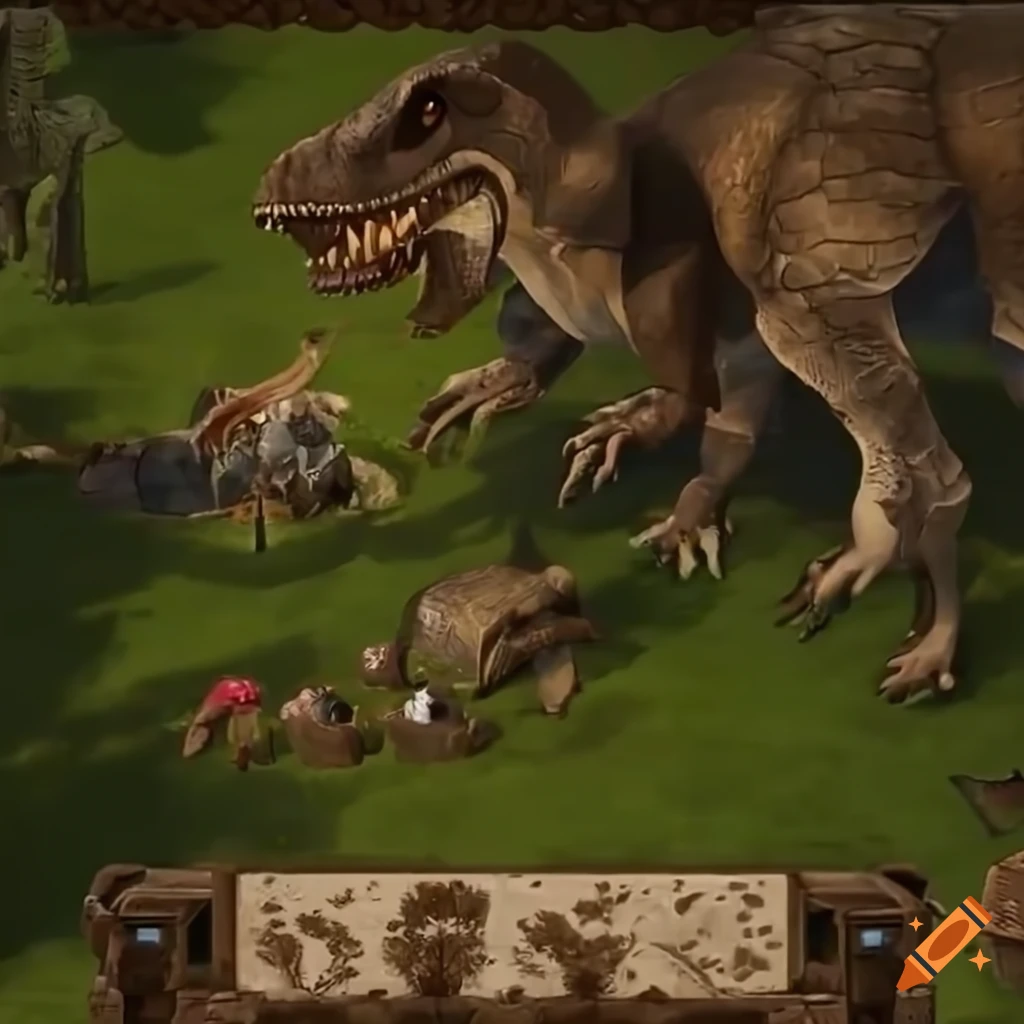 Ultra high definition strategy gameplay with cavemen and dinosaurs