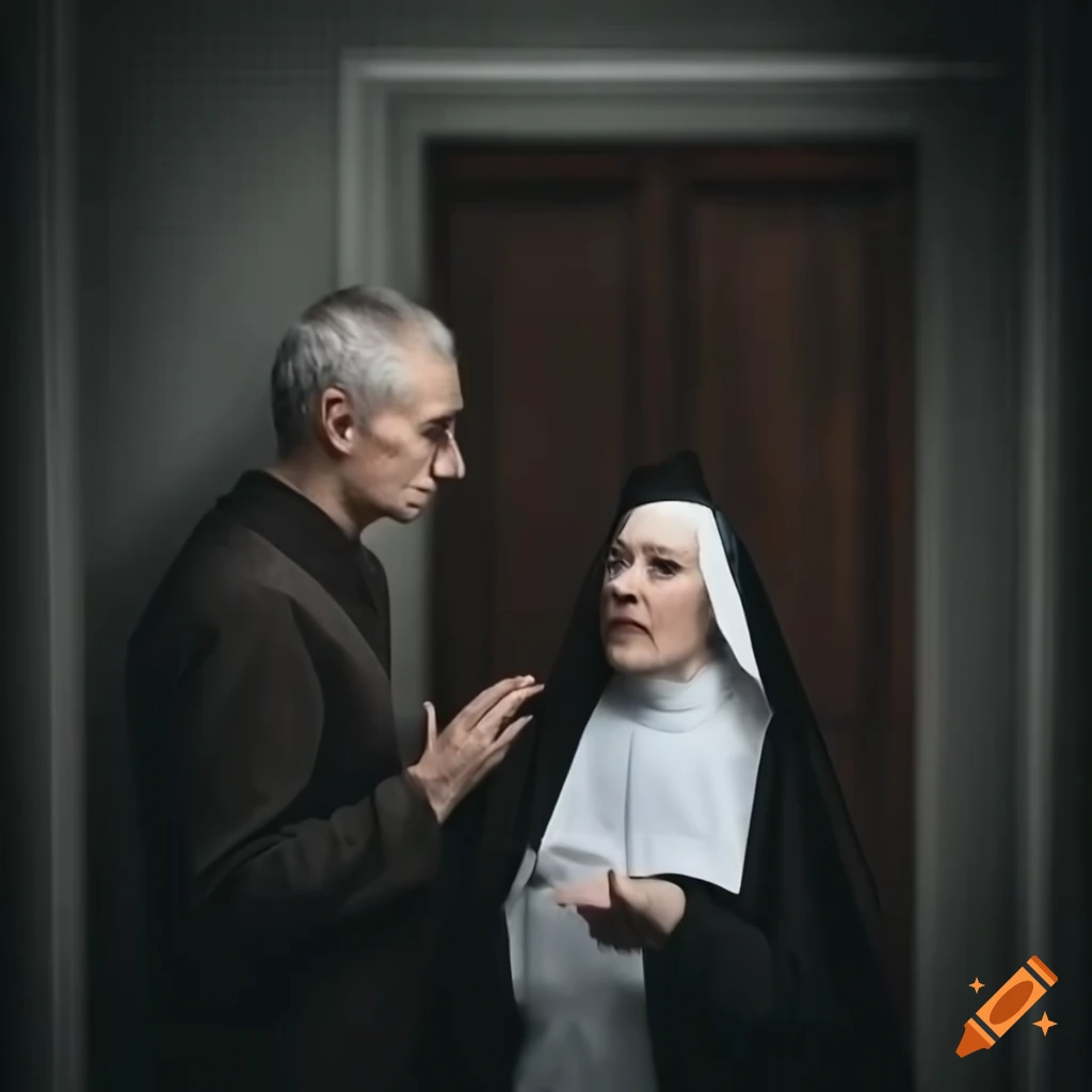 people having a conversation with a nun