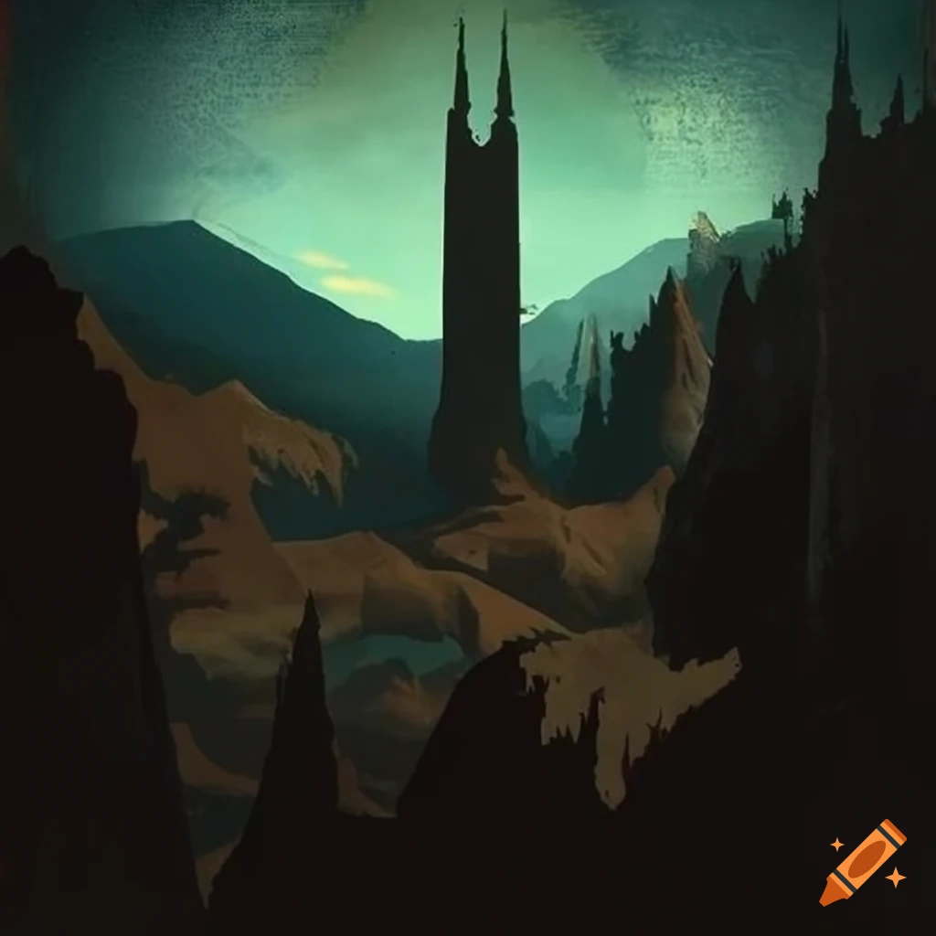 vintage travel poster artwork featuring Mordor