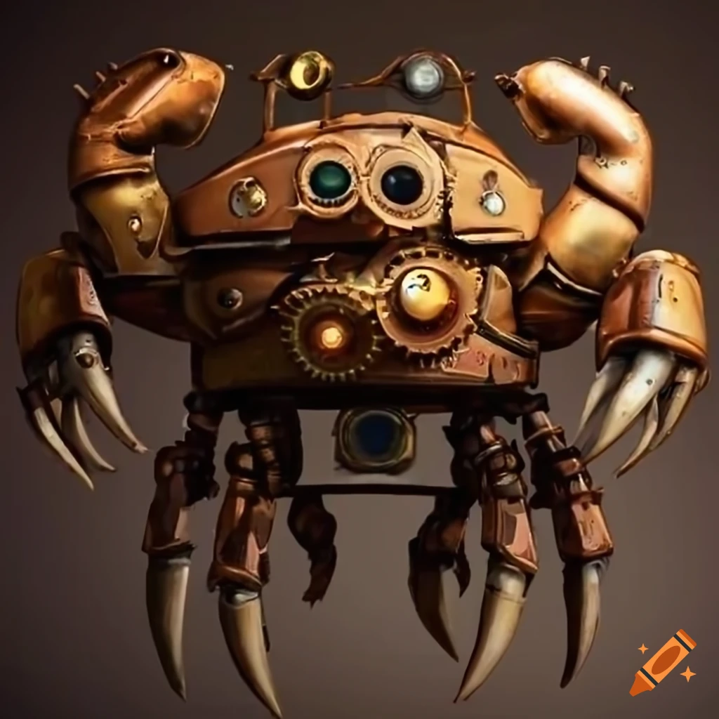 steampunk crab robot with ruby eyes