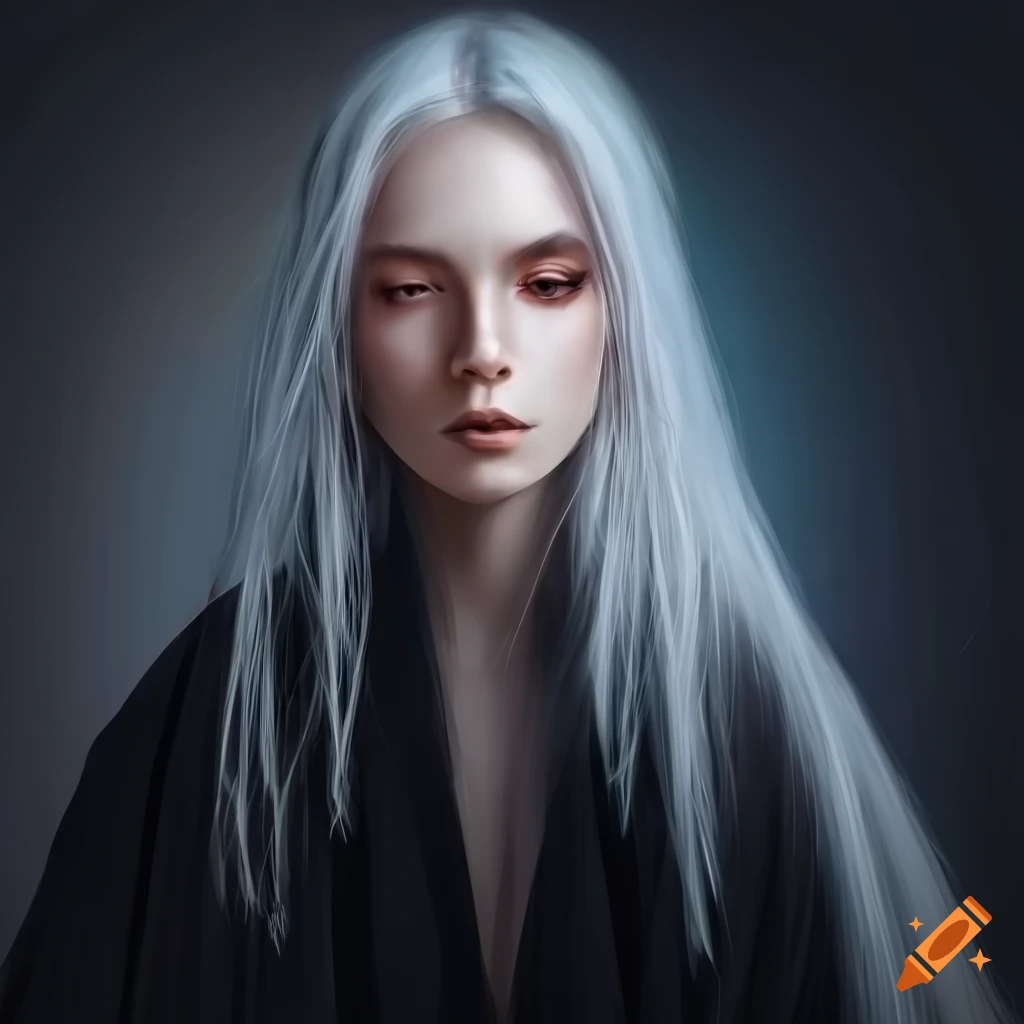 Futuristic Asian Russian Female Detective In A White Trenchcoat With Grey Eyes Black Hair And 