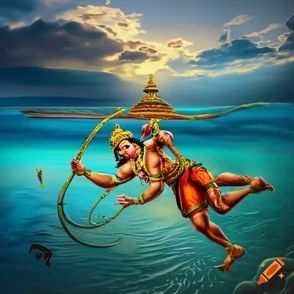 Flying Lord Hanuman with Sanjeevani | Madhubani Painting by Nishu Singh |  Exotic India Art