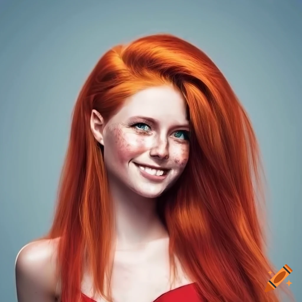 Portrait of a beautiful woman with red hair and freckles on Craiyon