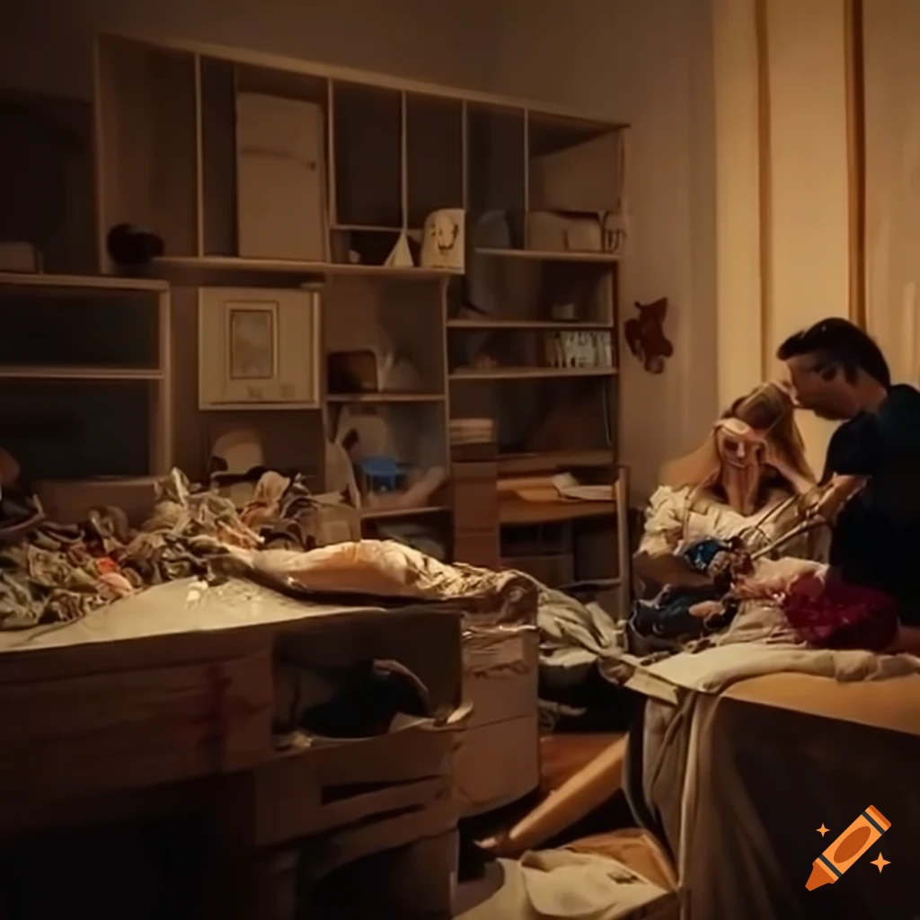 image of a couple having a conversation in a messy room