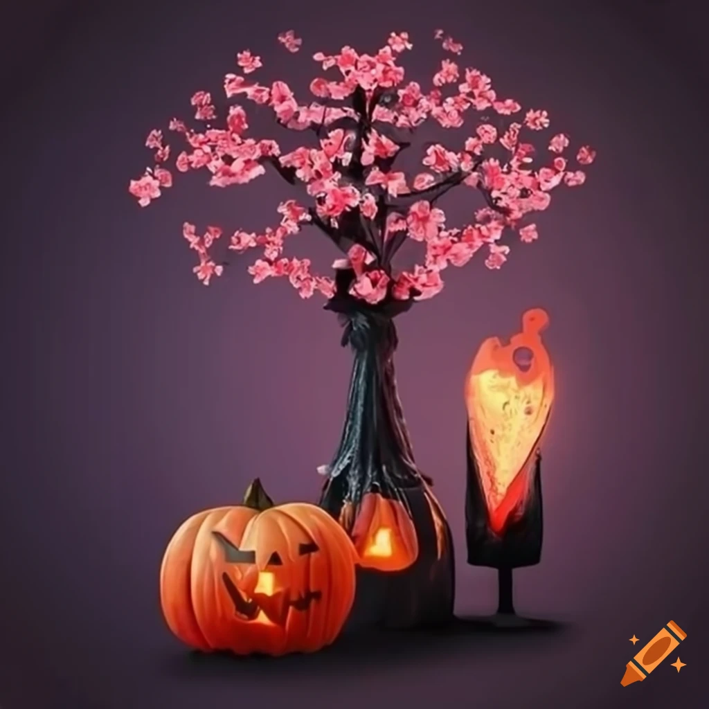 Halloween decorations with cherry blossom motif