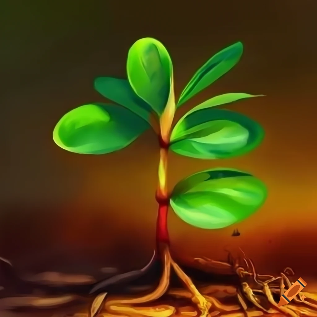digital painting of a young mangrove seedling