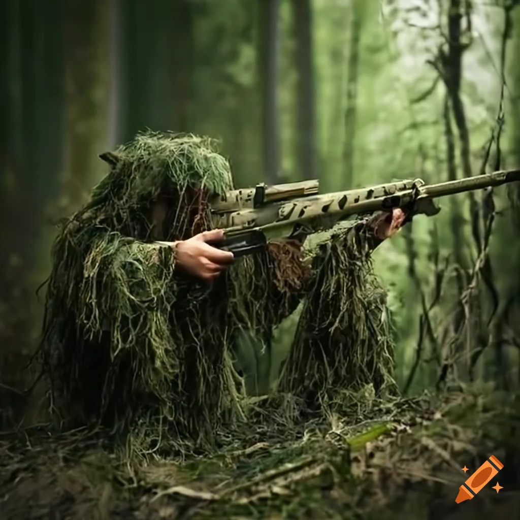 A Camouflaged Sniper Sitting In The Field Aiming Through His Scope Banco de  Imagens Royalty Free, Ilustrações, Imagens e Banco de Imagens. Image  42658603.