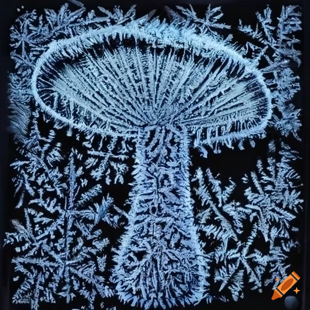 frost patterns resembling a mushroom on glass