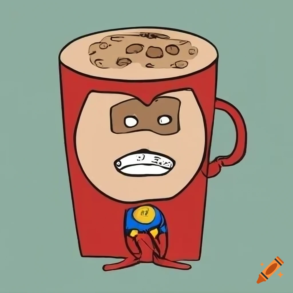 Illustration of superhero cup of joe in coffeethemed costume on Craiyon