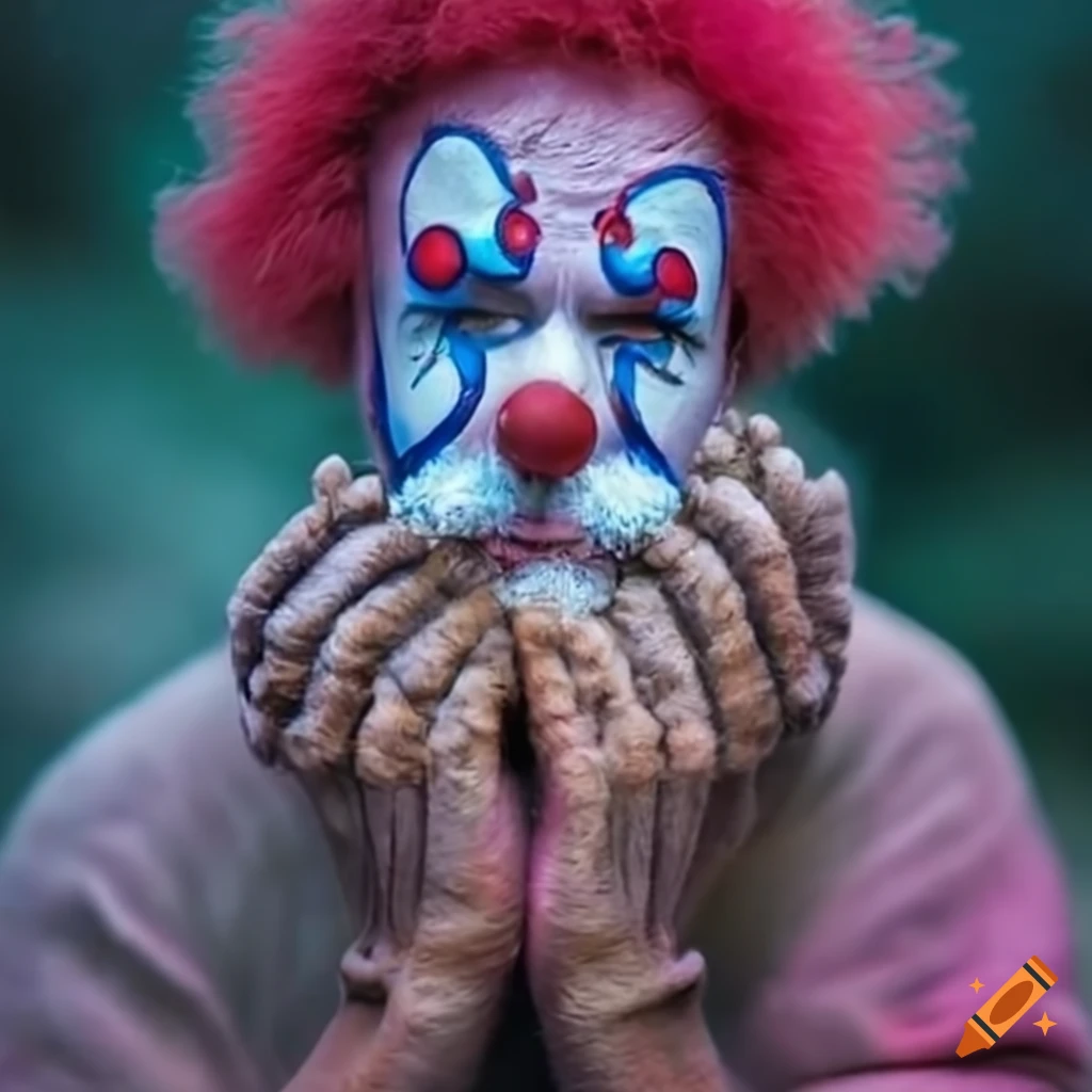 clown with colorful hair and makeup