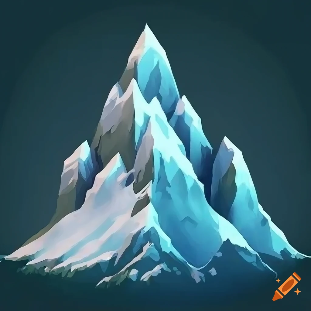 isometric game art of snow-capped mountains