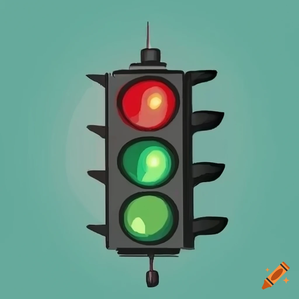 Traffic light close-up on a white background in cartoon style for children  on Craiyon
