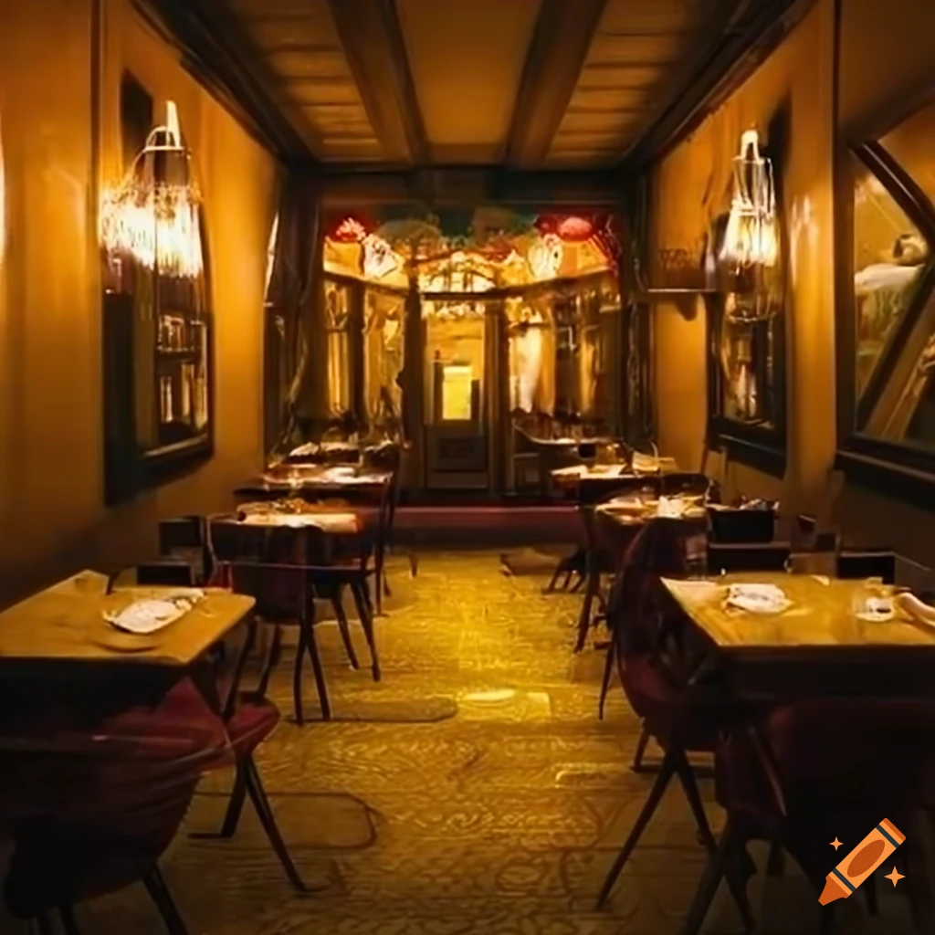 Interior of a yellowthemed restaurant on Craiyon