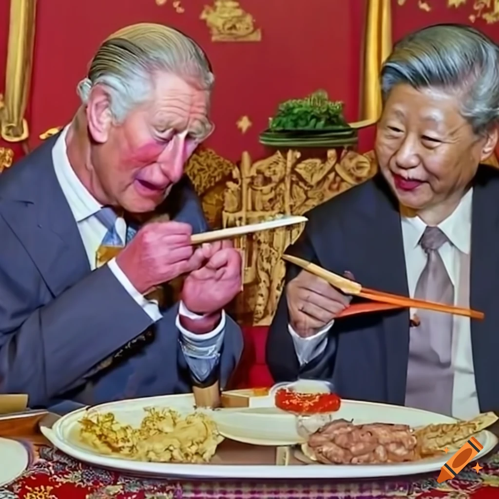 Prince charles and xi jinping eating with chopsticks on Craiyon