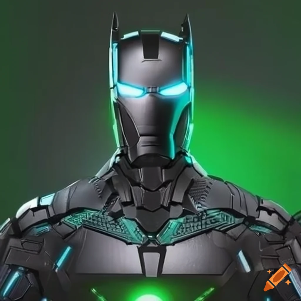 futuristic black and green LED scales of Ironman and Batman
