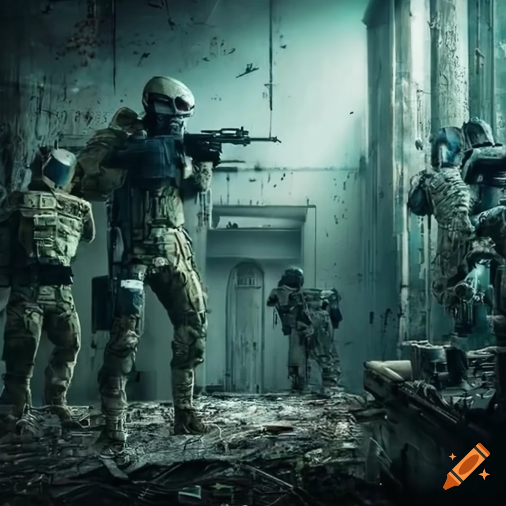 soldiers in an abandoned alien facility