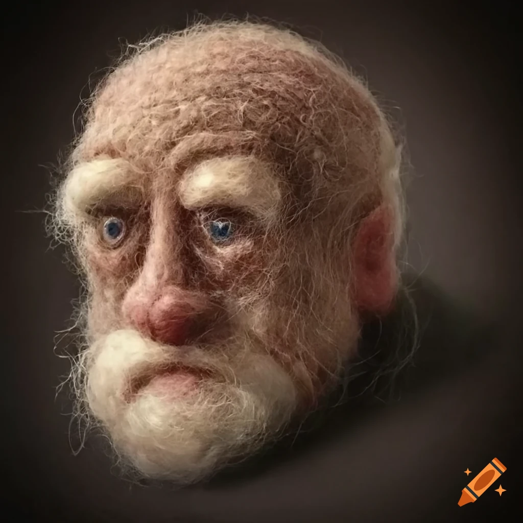 Handmade felted wool character deep in thought on Craiyon