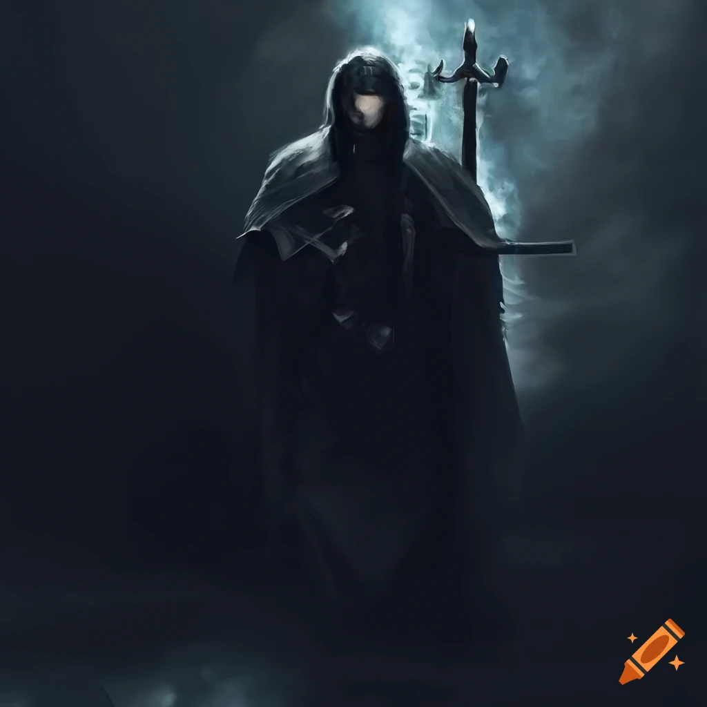 image of a mysterious warrior with a cloak and sword