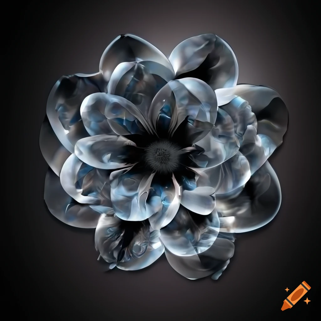 Metallic chrome flower on black background