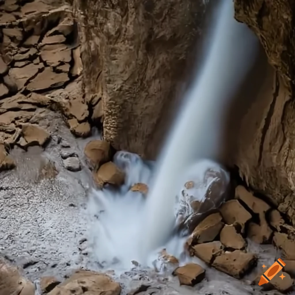 powerful stream of water flowing through parched earth