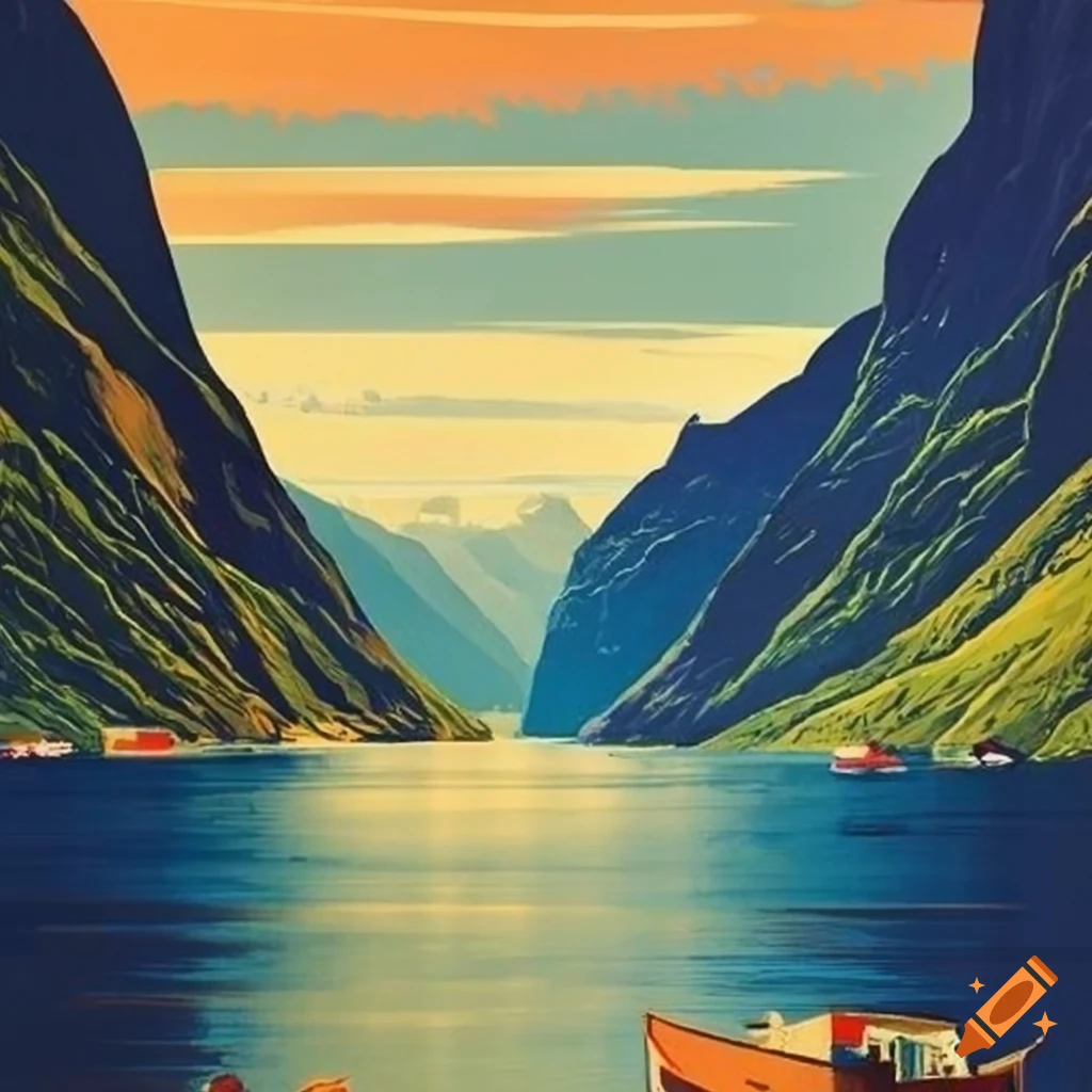 vintage travel poster artwork for the Sognefjord