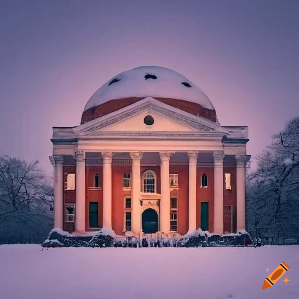 New Yorker style college student walking in the snow at the University of Virginia