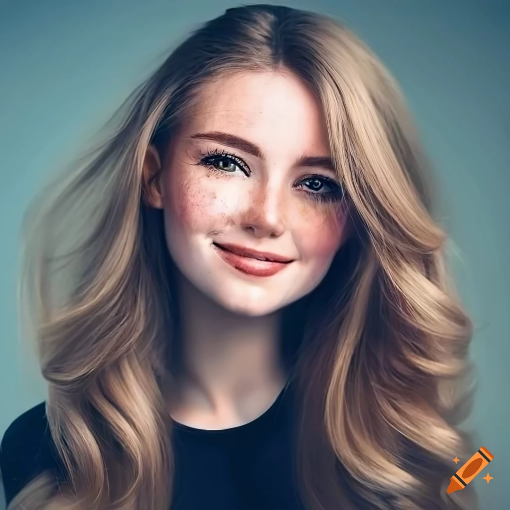 close-up portrait of a smiling young woman with freckles and dark blonde hair
