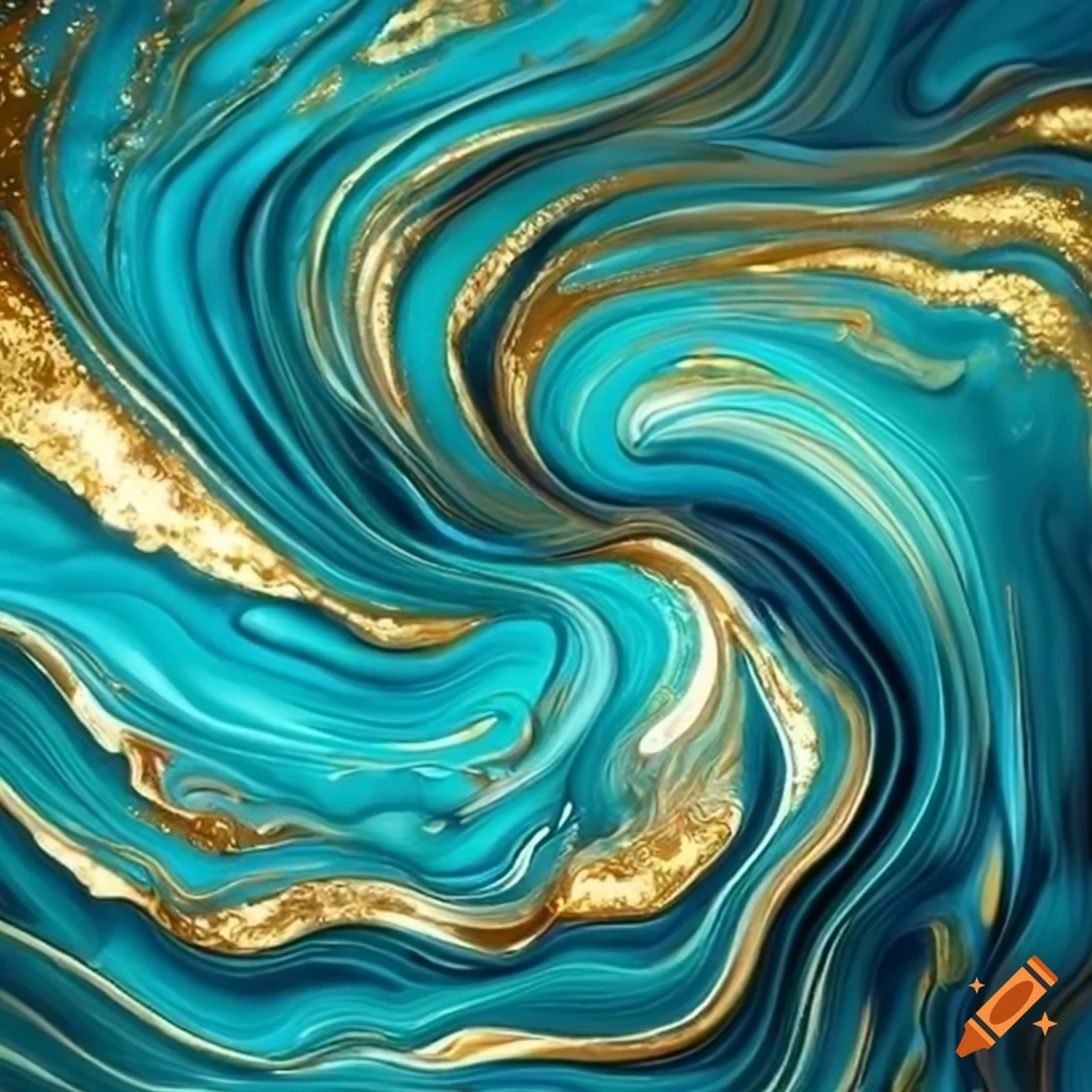 teal and gold flow painting