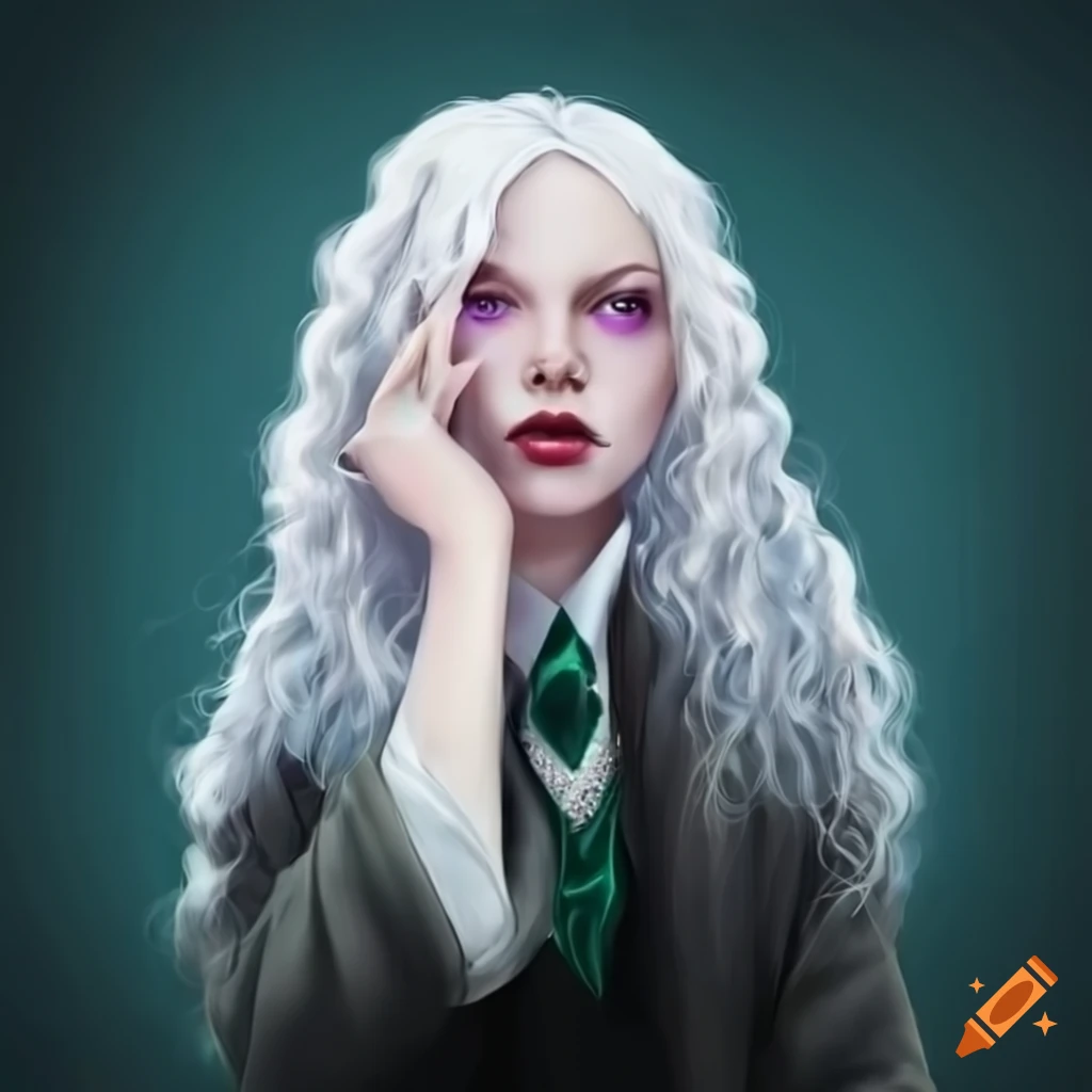 Image of a female albino slytherin student on Craiyon