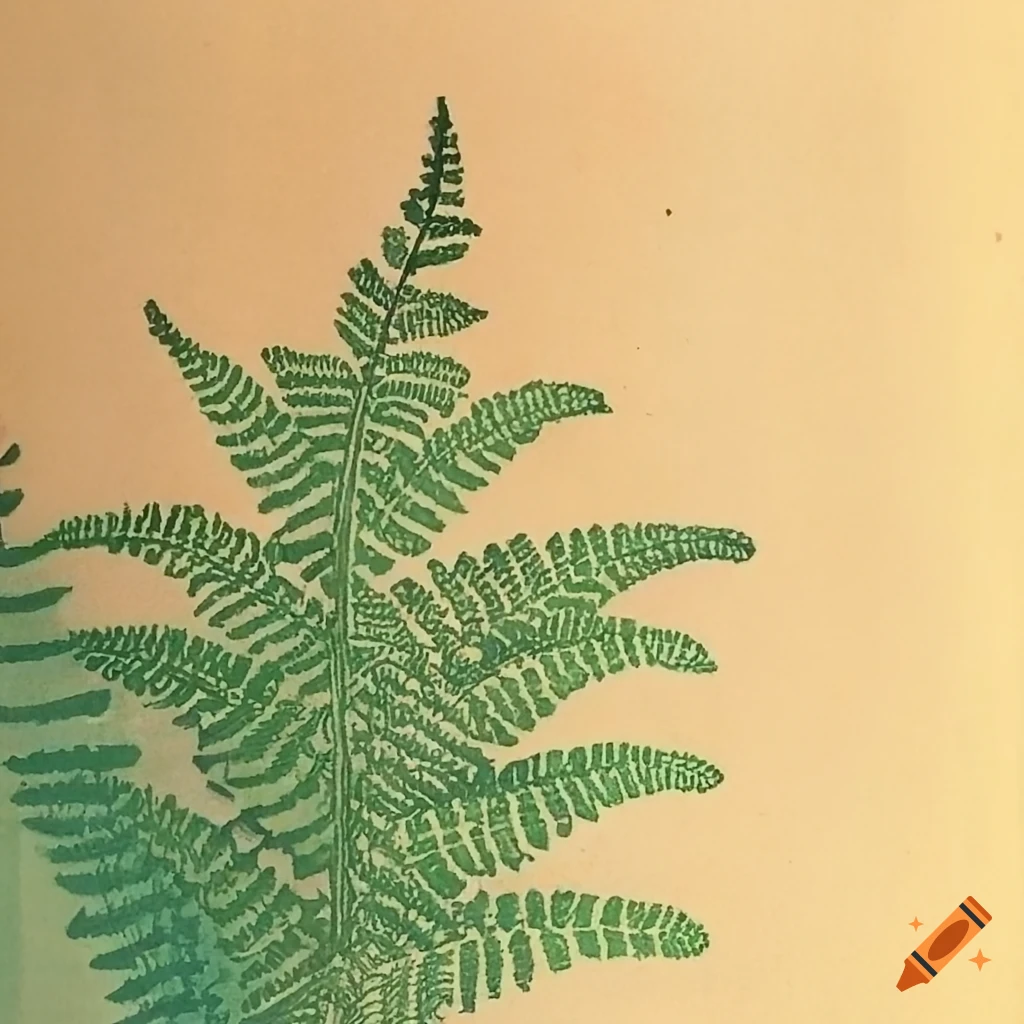 Japanese woodblock painting with ferns and low light