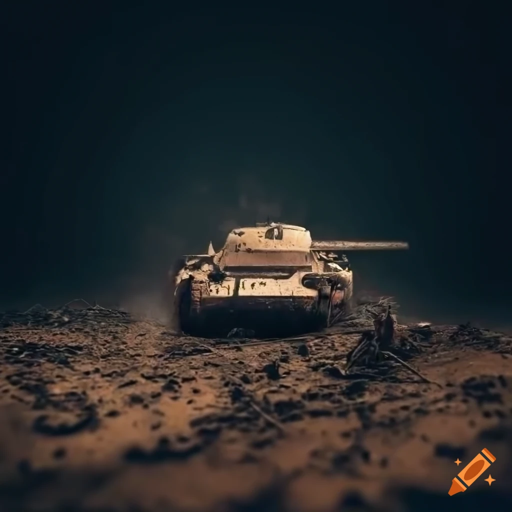 dark and muddy WW2 tank battlefield