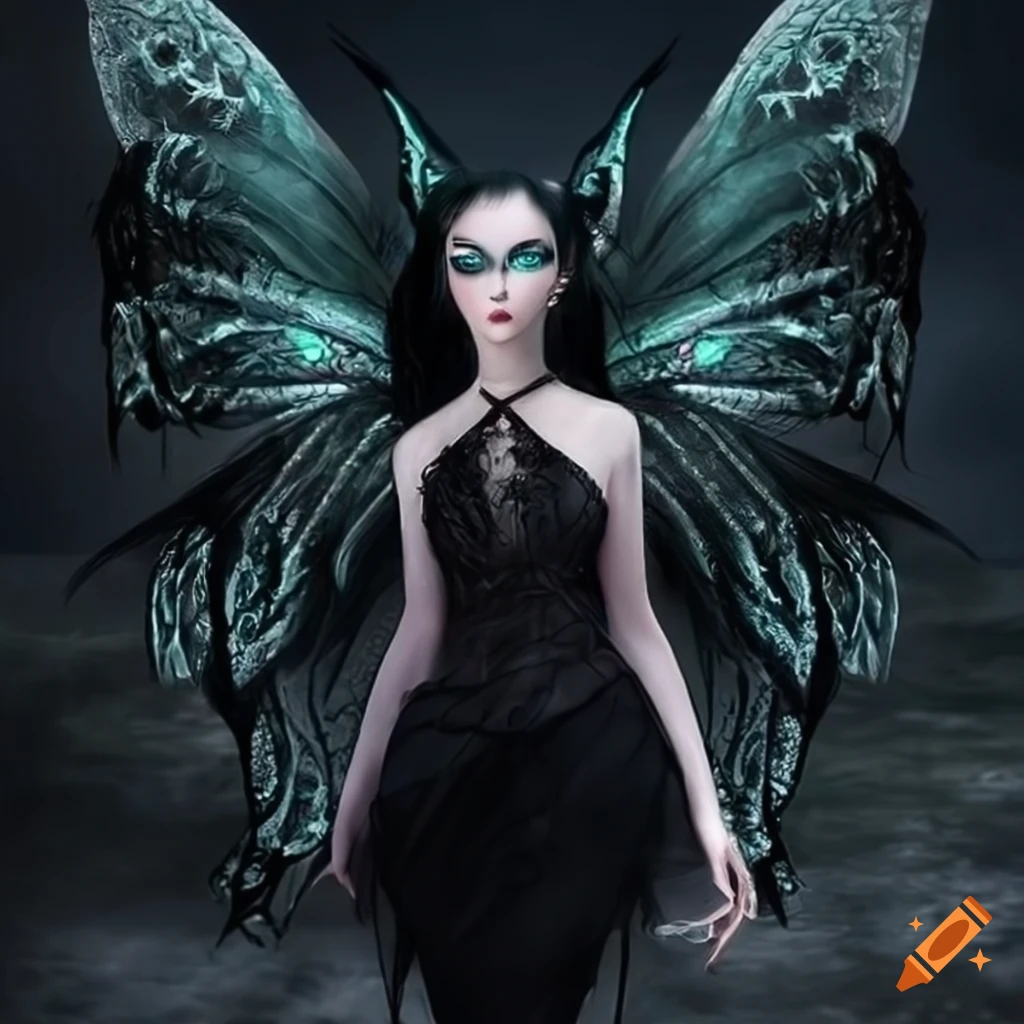 Dark elemental fairy with black dress and long hair