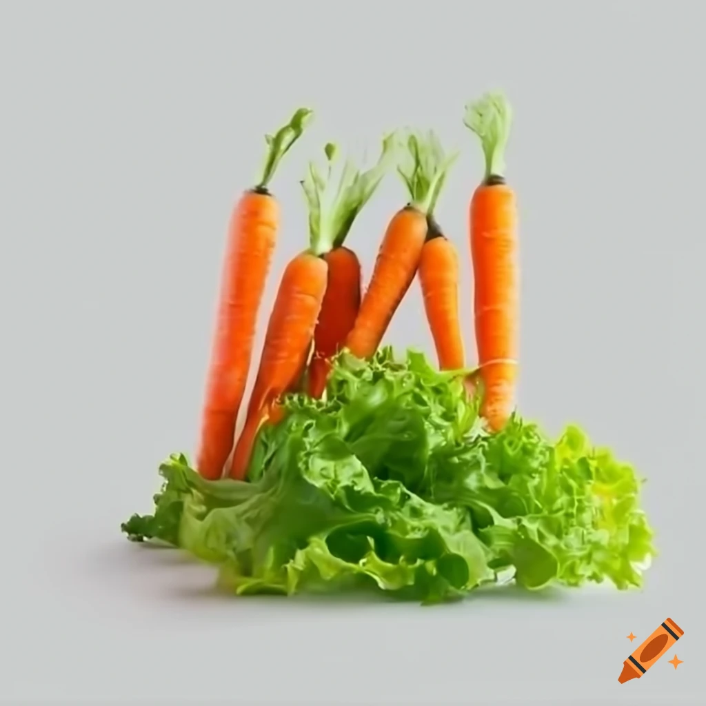 Fresh carrots and lettuce on a white background on Craiyon