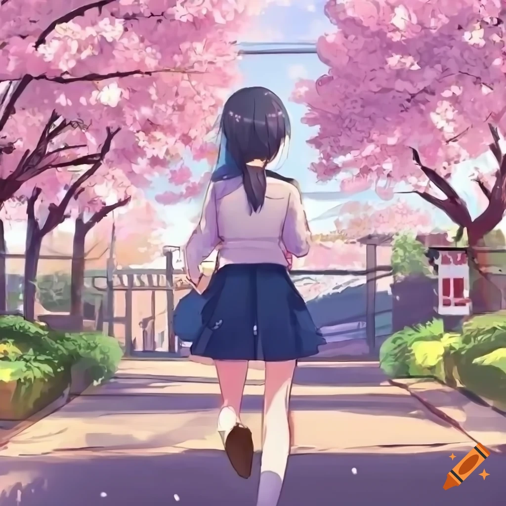 Back view of a girl walking to school in Japan... - Stock Illustration  [98846628] - PIXTA