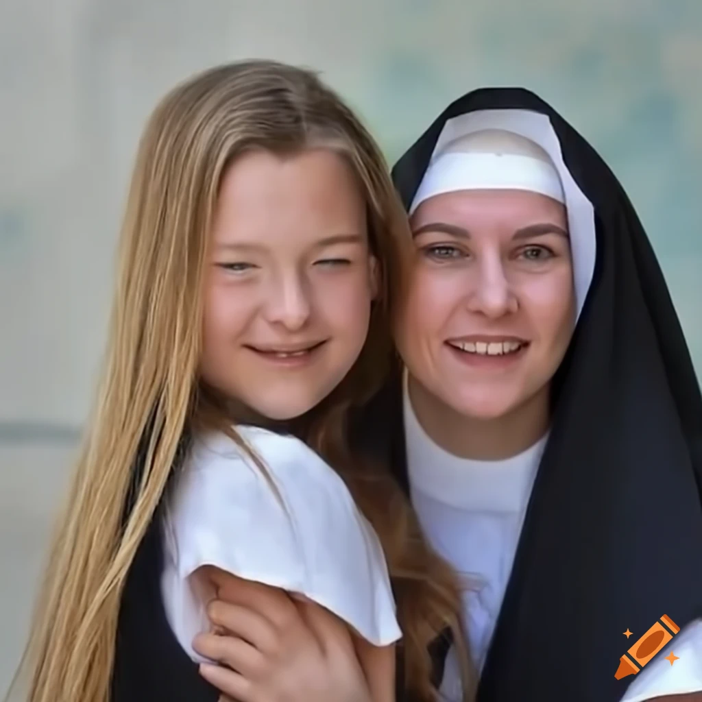 teenage girl greeting man, woman, and nun
