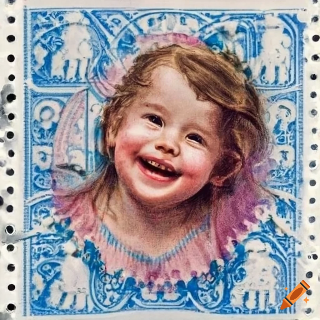postage stamp with a smiling 5-year-old girl