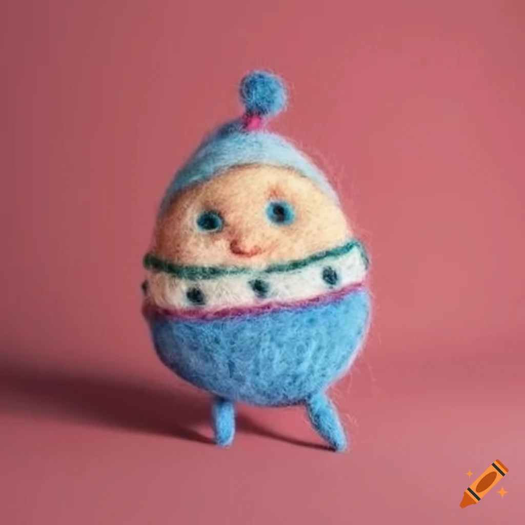 minimalist logo design of Humpty Dumpty in felted wool