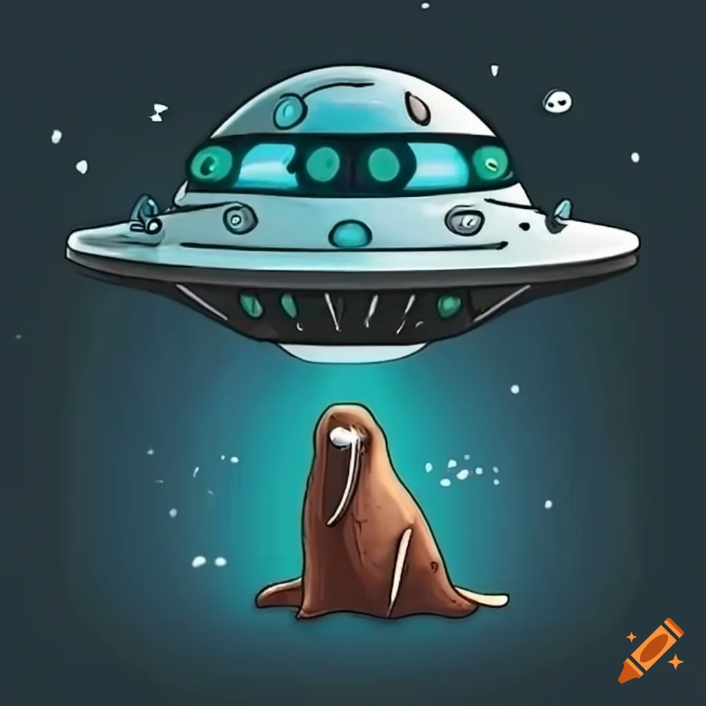 fantasy artwork of a UFO with a walrus inside