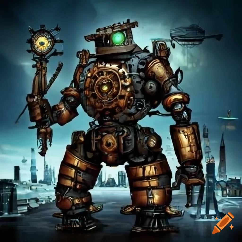 Steampunk mecha robot city on Craiyon