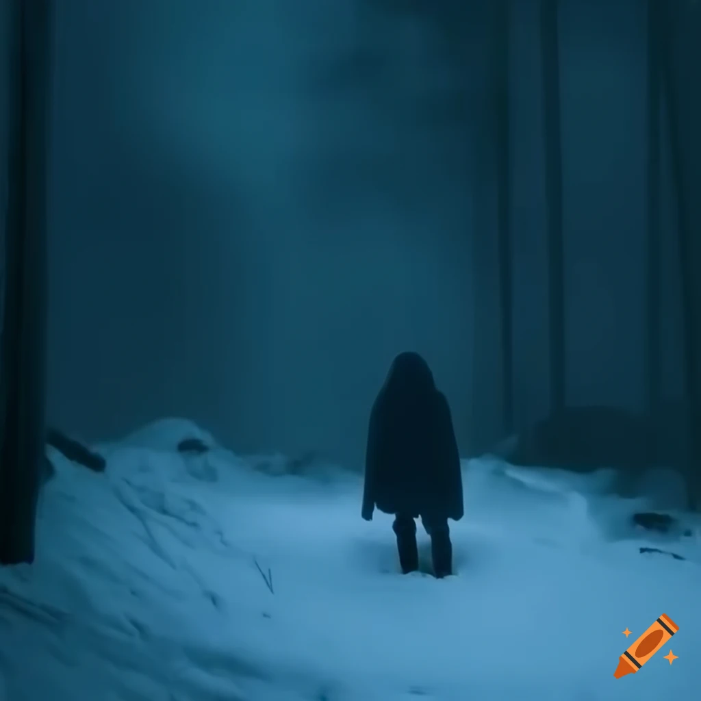 wide shot of a terrifying snow monster in the mountains
