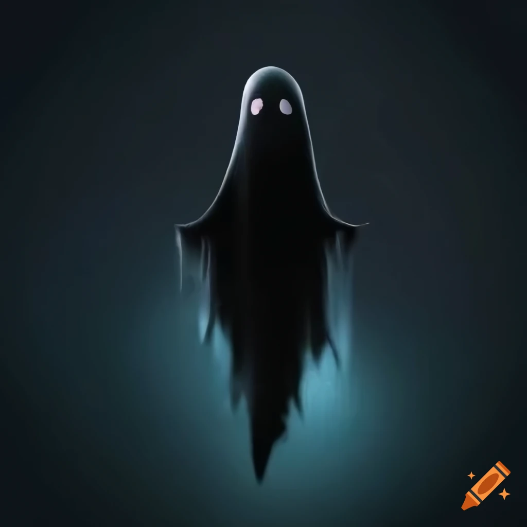 Cute ghost with sad face and a halo in dark ambient light on Craiyon
