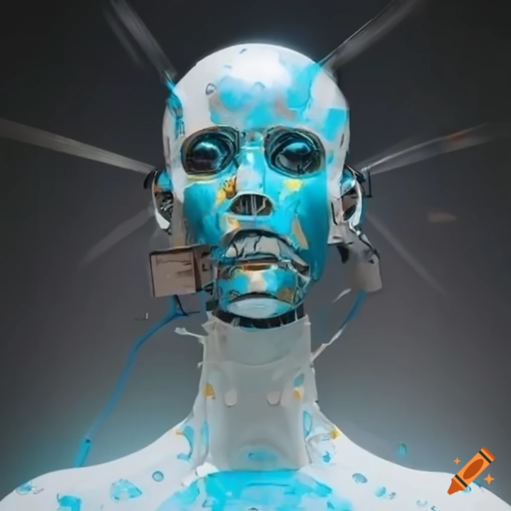 Robot creating artwork in a large studio