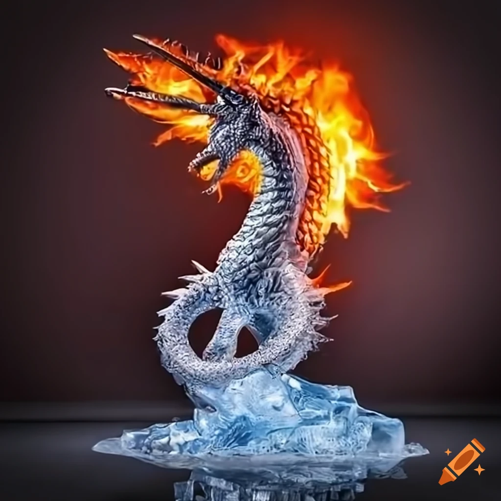 Photorealistic dragon made of fire and ice on craiyon
